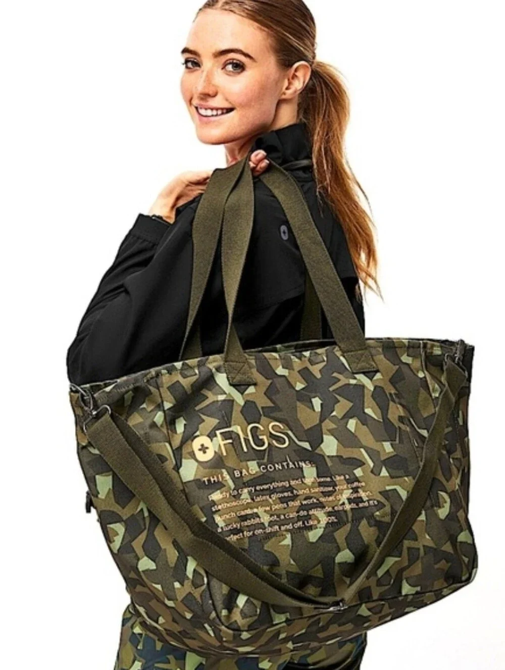 FIGS Camo FREEx Canvas Weekender Tote Bag - Martini Olive